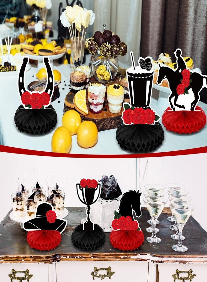 Epakh 12 Pcs Derby Horse Table Decorations Derby with Rose Table Honeycomb Centerpiece Signs Double Sided Horse Racing Party Decorations for Themed Party Supplies Equestrian Jockey Festival Decor - Image 5