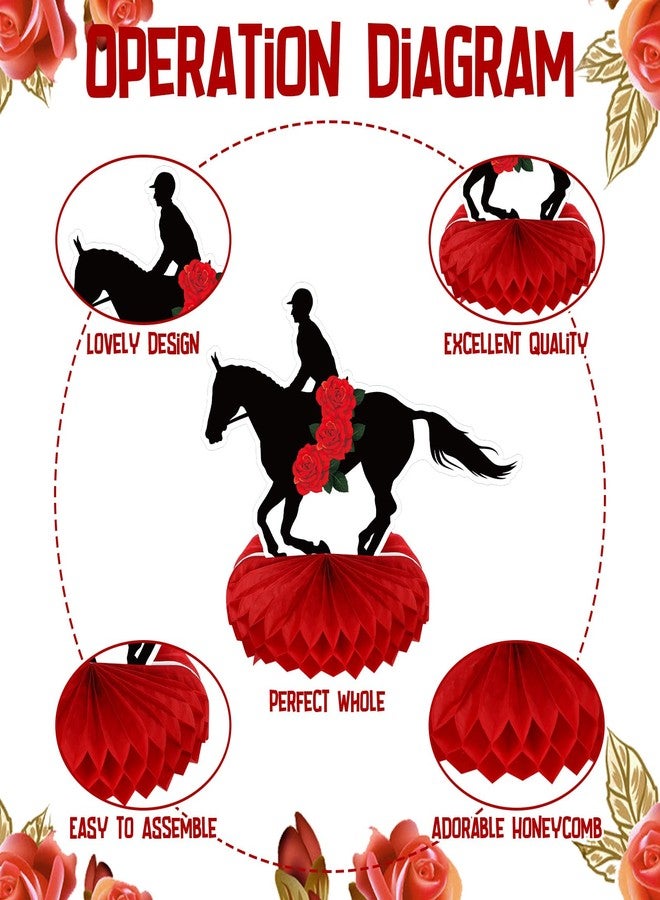 Epakh 12 Pcs Derby Horse Table Decorations Derby with Rose Table Honeycomb Centerpiece Signs Double Sided Horse Racing Party Decorations for Themed Party Supplies Equestrian Jockey Festival Decor - Image 3