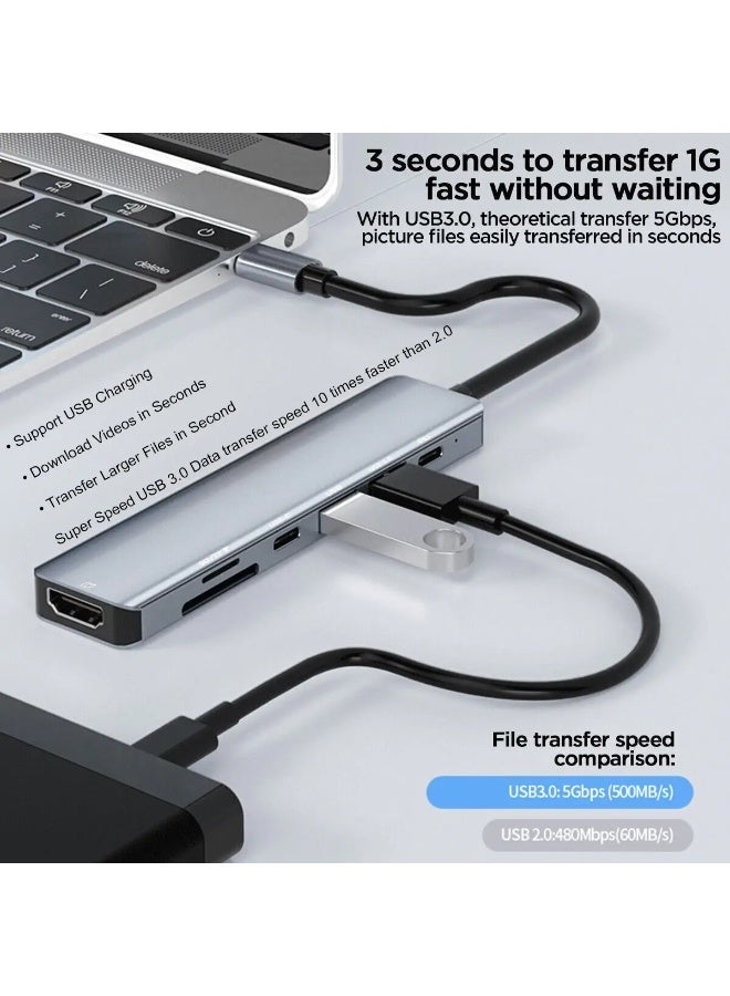 JOHN PAULS 7-in-1 USB C Hub Adapter with 4K HDMI 60Hz, Dual USB 3.0 Ports, PD 100W Fast Charging, SD/TF Card Reader, Multiport Connector Type C Dock Compatible with MacBook, Laptop, Tablet & Smartphones - Image 3
