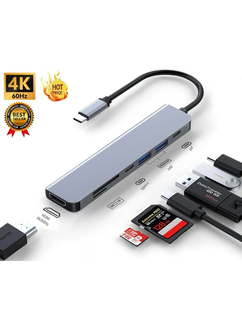 JOHN PAULS 7-in-1 USB C Hub Adapter with 4K HDMI 60Hz, Dual USB 3.0 Ports, PD 100W Fast Charging, SD/TF Card Reader, Multiport Connector Type C Dock Compatible with MacBook, Laptop, Tablet & Smartphones - Image 2