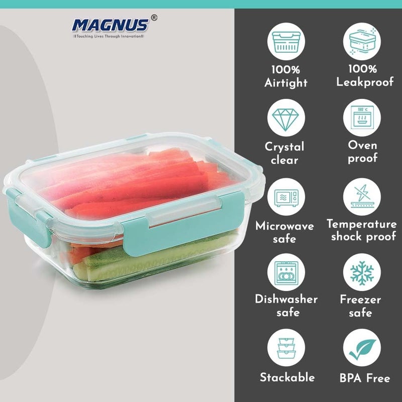 Magnus Magnus G-Lock Glass Food Rectangle Container with Break-Free Detachable Lock, 640ML Borosilicate Glass Lunch Box, Microwave and Oven Safe, Tiffin Box Safe for Easy Storage - Image 5