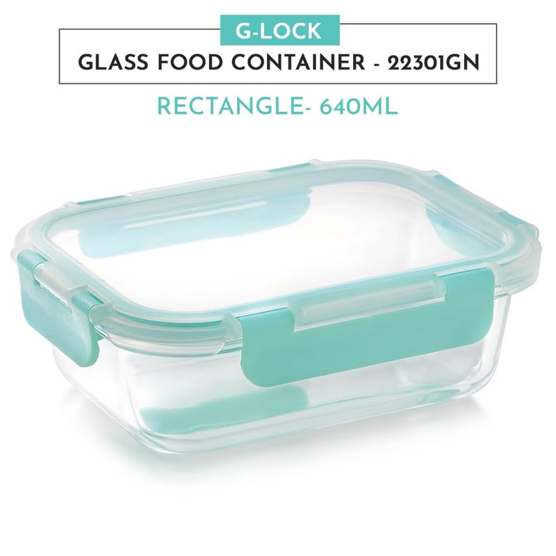 Magnus Magnus G-Lock Glass Food Rectangle Container with Break-Free Detachable Lock, 640ML Borosilicate Glass Lunch Box, Microwave and Oven Safe, Tiffin Box Safe for Easy Storage - Image 2