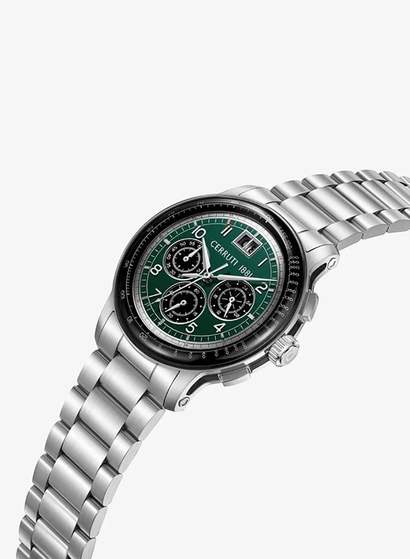 CERRUTI 1881 Petroio Green/Black Dial Stainless Steel Bracelet Chronograph Watch for Men, 43mm