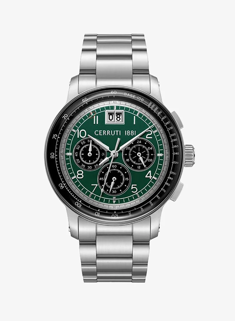 CERRUTI 1881 Petroio Green/Black Dial Stainless Steel Bracelet Chronograph Watch for Men, 43mm