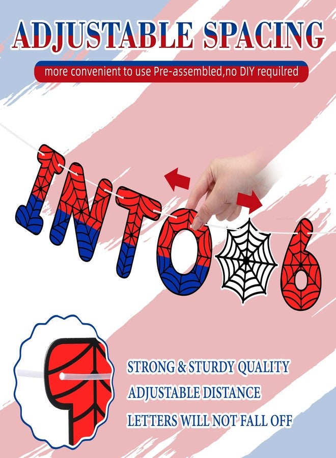 TaoBary Spider Theme 6th Birthday Banner, Pre-strung Swinging into 6 Banner, Spider 6th Birthday Decorations Party Supplies for Kids, Sixth Decor for 6 Year Old Boys Girls(Red and Blue) - Image 3