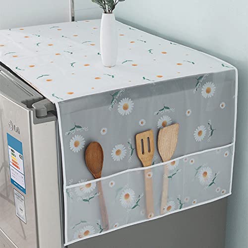 Wolpin Fridge Top Cover Waterproof with 6 Utility Pockets (1 Pc) | Daisy Printed Dustproof Refrigerator Cover for Kitchen Home Décor | Protective Multi-Purpose Storage Organizer Cover - Image 2
