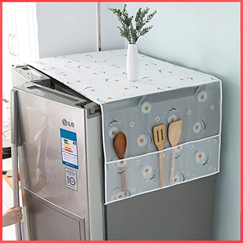 Wolpin Fridge Top Cover Waterproof with 6 Utility Pockets (1 Pc) | Daisy Printed Dustproof Refrigerator Cover for Kitchen Home Décor | Protective Multi-Purpose Storage Organizer Cover - Image 1