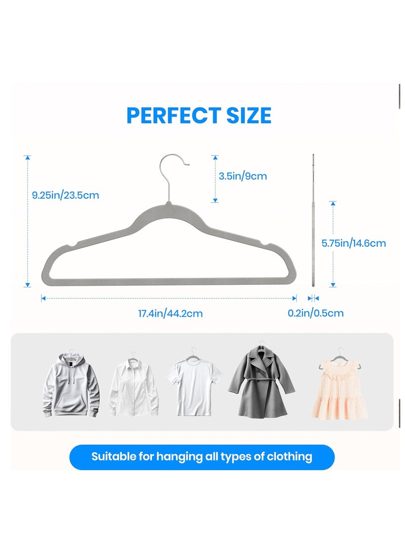 Taizz Ventures 30-Pack Non-Slip Velvet Hangers with Shoulder Notches, Space-Saving Ultra-Thin Design, 360° Swivel Hooks for Closet Organization, Velvet Clothes Hangers - Grey - Image 2