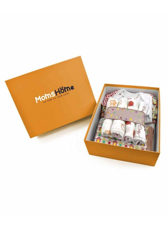 MOM'S HOME New Born Baby Essentials Gift Box Multicolor - Pack Of 35  - Image 1