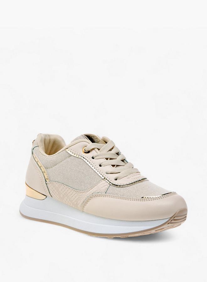 Flora Bella By Shoexpress Women Panelled Sneakers with Lace-Up Closure - Image 1