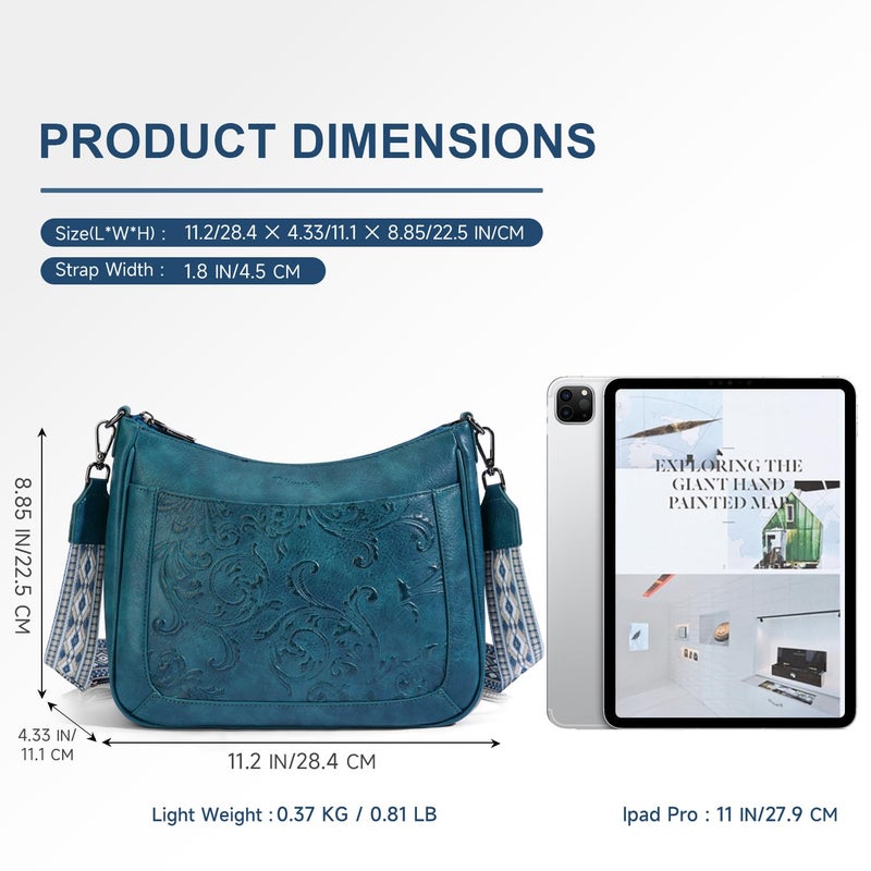 VIMUTI Crossbody Bags for Women,Vegan Leather Crossbody Purse with Adjustable Strap Embossed Flower Women's Shoulder Handbags (07-Peacock blue) - Image 4