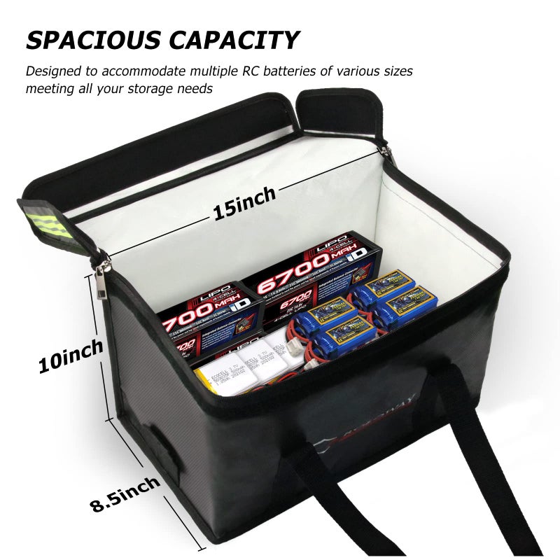 ROLOWAY Lipo Battery Bag (15 x 8.5 x 10 inch), Large Fireproof Lipo Ebike Bag with Comfortable Handle, Reflective Strip - Image 4