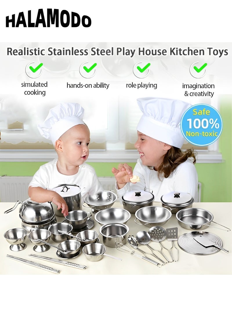 هالامودو 16 قطعة من ألعاب التظاهر باللعب في المطبخ مع مجموعة أواني وأواني طهي من الفولاذ المقاوم للصدأ أواني طبخ وإكسسوارات لعب المطبخ ألعاب أطفال وبنات وأولاد وأطفال صغار - Image 5
