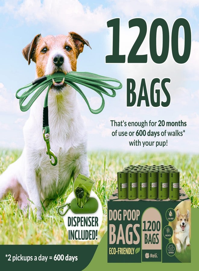 Reli. Biodegradable Dog Poop Bags w/Holder (1200 Bags - 80 Rolls Bulk) | Leash Clip Dispenser | 9x13" Large Dog Bags for Poop - Green Eco-Friendly | Oxobiodegradable Pet Waste Bag Refills | Unscented - Image 2