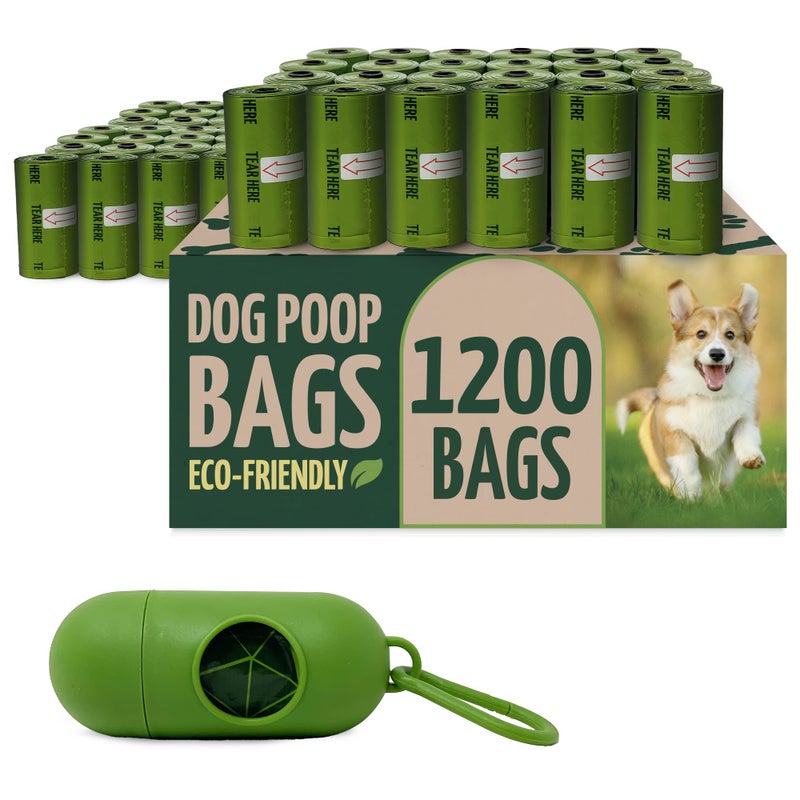 Reli. Biodegradable Dog Poop Bags w/Holder (1200 Bags - 80 Rolls Bulk) | Leash Clip Dispenser | 9x13" Large Dog Bags for Poop - Green Eco-Friendly | Oxobiodegradable Pet Waste Bag Refills | Unscented - Image 1