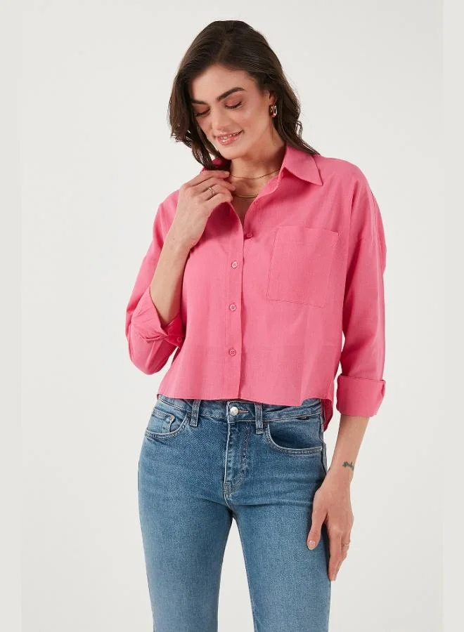 ليلا قميص نسائي قطن وكتان بقصة عادية، قصير من الأمام وطويل من الخلف