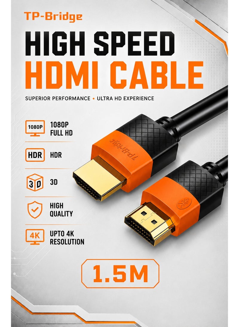 تي بي بردج كابل HDMI عالي السرعة – كابل متين وشديد التحمل (سُمك 8 مم) يدعم دقة 1080P ومعدل تحديث 60 هرتز وتقنيات HDR وHDCP و3D؛ مخصص لأجهزة التلفاز والشاشات وأجهزة الألعاب وأجهزة الكمبيوتر المحمولة. - Image 1