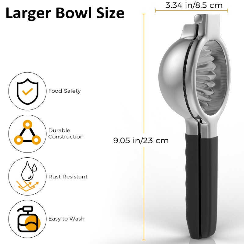 RCMo Stainless Steel Lemon Squeezer - Metal Citrus Juicer - Lime Lemon and Fruit Juicer with Silicone Handles - Large Manual Citrus Press Juicer - Hand Held Squeezer - Ergonomic Design with Solid - Image 2