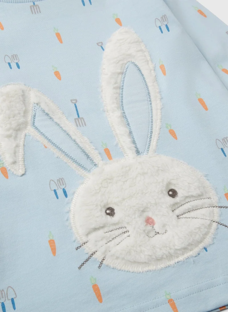 ماتلان طقم بيجامة طويل للبنات بتطريز أرنب عيد الفصح باللون الأزرق
