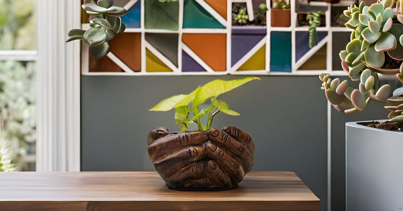 Lasaki Hand Antique Hand-Shaped Flower Pot for Indoor & Outdoor Plants | Decorative Balcony, Garden & Office Succulent Pot | Unique Designer Gamla Plant Holder (19.5cm X 16cm X 10cm) - Image 4