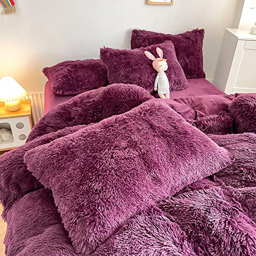 chovy Faux Fur Plush Grape Purple Comforter Sets Queen - Ultra Soft Shaggy Flannel Velvet Fluffy Fuzzy 3PC Bedding Set (Comforter x 1 Pillowcases x 2) - Image 2