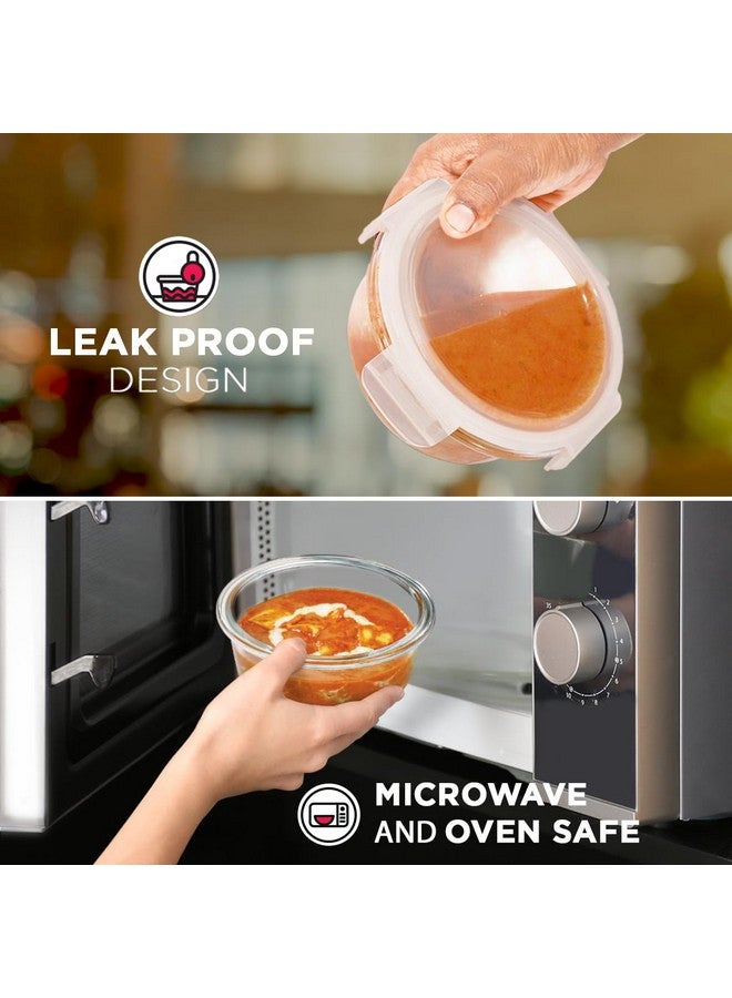 Allo Food Safe Borosilicate Glass Lunch Box, 450C Microwave Safe Lunch Box, Borosilicate Borosilicate Glass Tiffin for Office with Chevron Mint Tiffin Bag, Set of 3, 400ml x 3, Round - Image 2