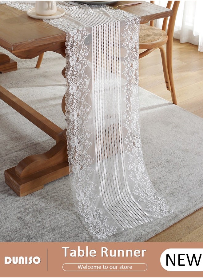 DUNISO Lace Table Runner, Vintage Floral Table Runners, Hollow Embroidered Table Runner with Wavy Edges, Wedding Table Runner for Party and Dining Room Decorations  - Image 1