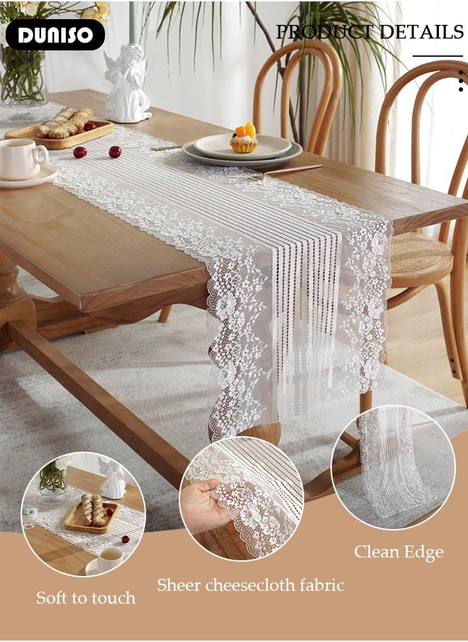 DUNISO Lace Table Runner, Vintage Floral Table Runners, Hollow Embroidered Table Runner with Wavy Edges, Wedding Table Runner for Party and Dining Room Decorations  - Image 2