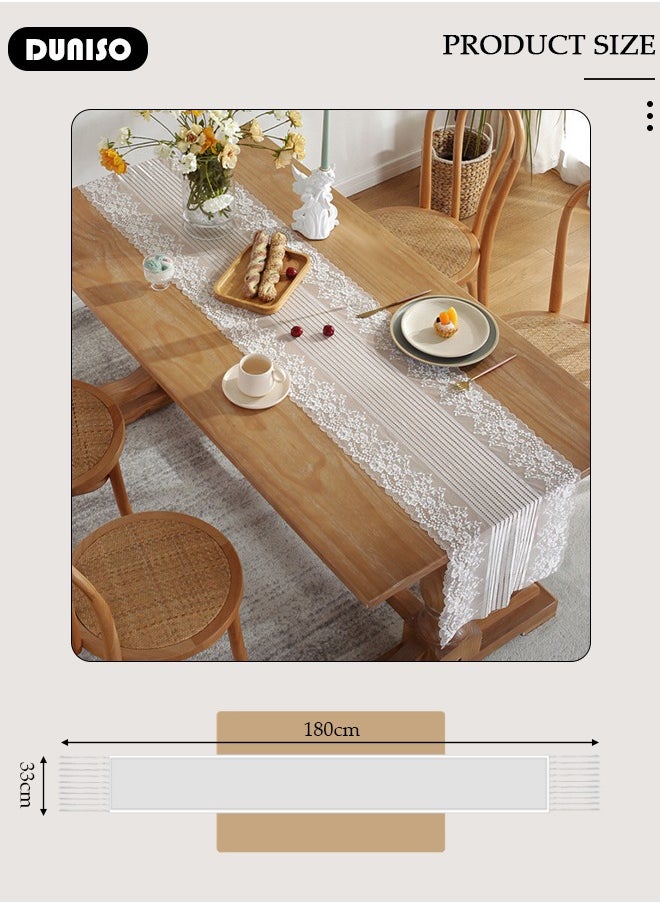 DUNISO Lace Table Runner, Vintage Floral Table Runners, Hollow Embroidered Table Runner with Wavy Edges, Wedding Table Runner for Party and Dining Room Decorations  - Image 4