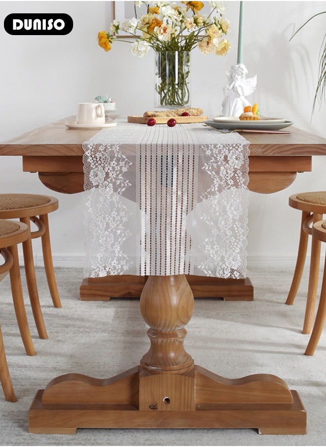 DUNISO Lace Table Runner, Vintage Floral Table Runners, Hollow Embroidered Table Runner with Wavy Edges, Wedding Table Runner for Party and Dining Room Decorations  - Image 5