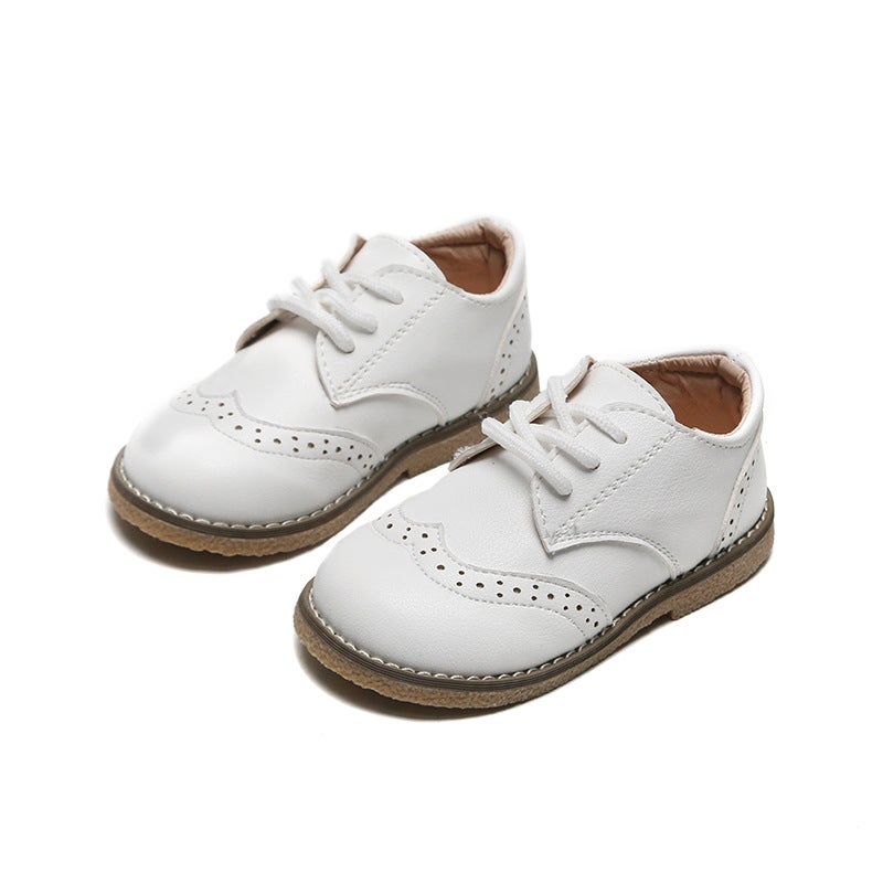 Boys Leather Shoes British Style Spring 2024 Soft Sole Kids Sneakers White 