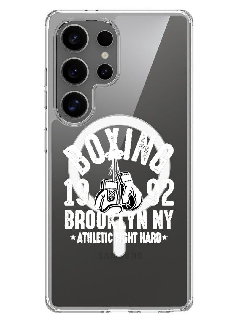 Theodor Magnetic Case for Samsung Galaxy S25 Ultra 6.9-inch Compatible with MagSafe Wireless Charging, Shockproof Phone Bumper Cover Boxing Brooklyn - White - Image 1