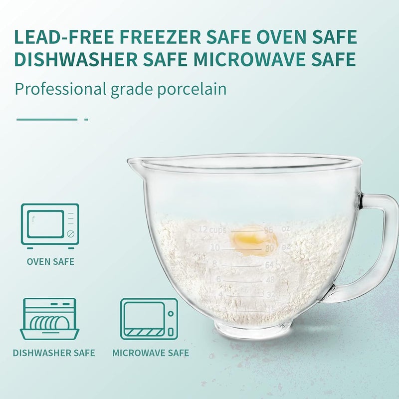 Kitwanda Glass Bowl Compatible With KITCHENAID 4.5/5 QT Tilt-Head Stand Mixer,with Lid Measurement Markings,Allows Placing it in the Microwave and Refrigeratr - Image 3