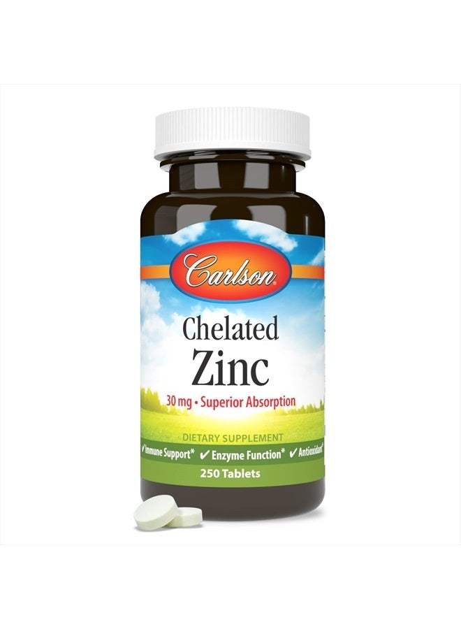 Carlson Chelated Zinc, 30 mg, Chelated Zinc Supplement, Zinc Glycinate Chelate, Superior Absorption, Immune Support & Enzyme Function, Zinc Tablets, Antioxidant, 250 Tablets - Image 5