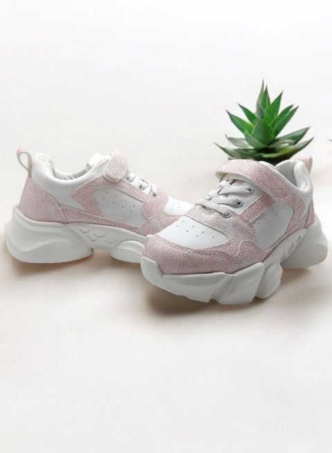 Flat Sneaker Shoes Casual For Kids - White & Rose