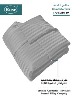 Rose ROSE Luxury Hotel Striped Comforter, Premium Microfiber, Set of 4 pieces, Soft Lightweight, Extra Twin size 260x170 cm, Light Grey  - Image 2
