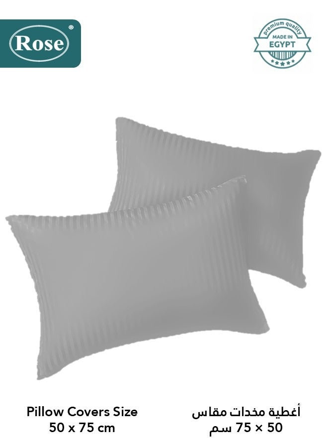 روز طقم مفرش فندقي بحشوة ثابتة, مايكروفايبر عالي الجودة, 4 قطع, يناسب سرير 120×200 سم مقاس مفرد عريض, تصميم مقلم فندقي, رصاصي - Image 5
