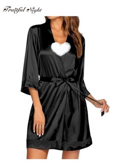 Fruitful Night Oversize Women's Satin Robes, Belted Silky Robe Bridesmaids Bride Dressing Gown  - Image 1
