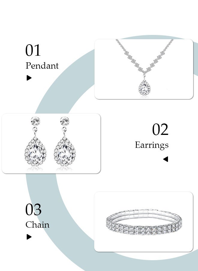 DUNISO 4Pcs Silver Jewelry Set with Clutch Purse, Deluxe Bag for Light Luxury Dinner Party, Bridal Wedding Choker Bracelet, Water Drop Pendant Necklace, Women Rhinestone Evening Clutch Bag - Image 5