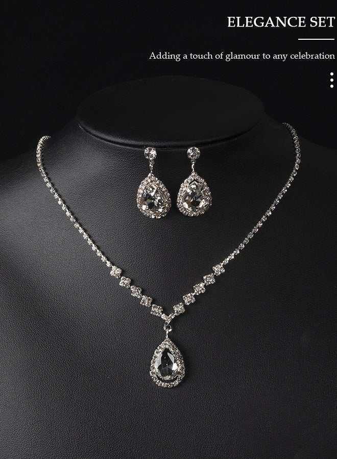 DUNISO 4Pcs Silver Jewelry Set with Clutch Purse, Deluxe Bag for Light Luxury Dinner Party, Bridal Wedding Choker Bracelet, Water Drop Pendant Necklace, Women Rhinestone Evening Clutch Bag - Image 2