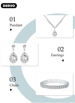 DUNISO 4Pcs Silver Jewelry Set with Clutch Purse, Deluxe Bag for Light Luxury Dinner Party, Bridal Wedding Choker Bracelet, Water Drop Pendant Necklace, Women Rhinestone Evening Clutch Bag  - Image 2