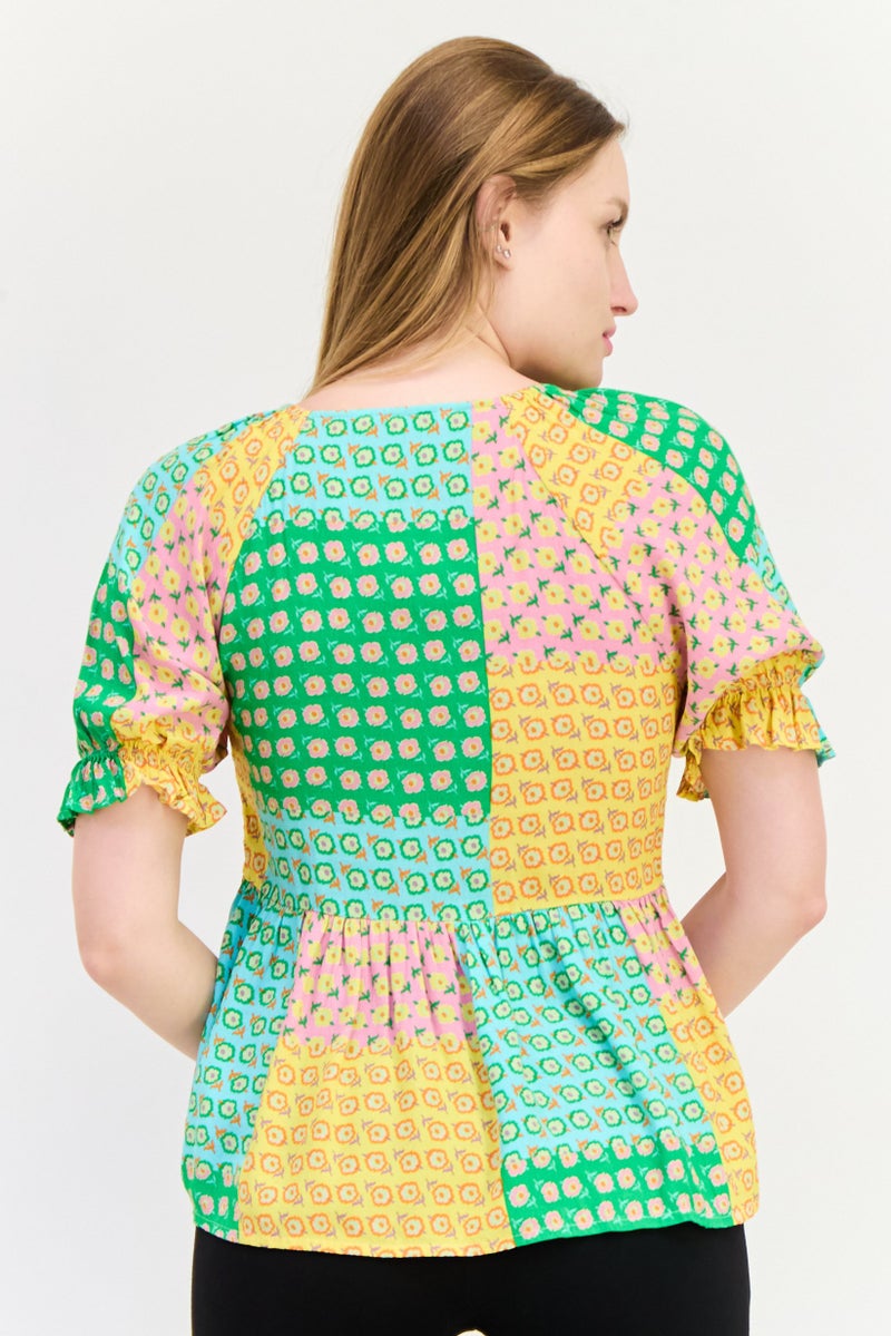 ONLY Women V Neck Short Sleeve Floral Print Blouse, Multicolor - Image 4