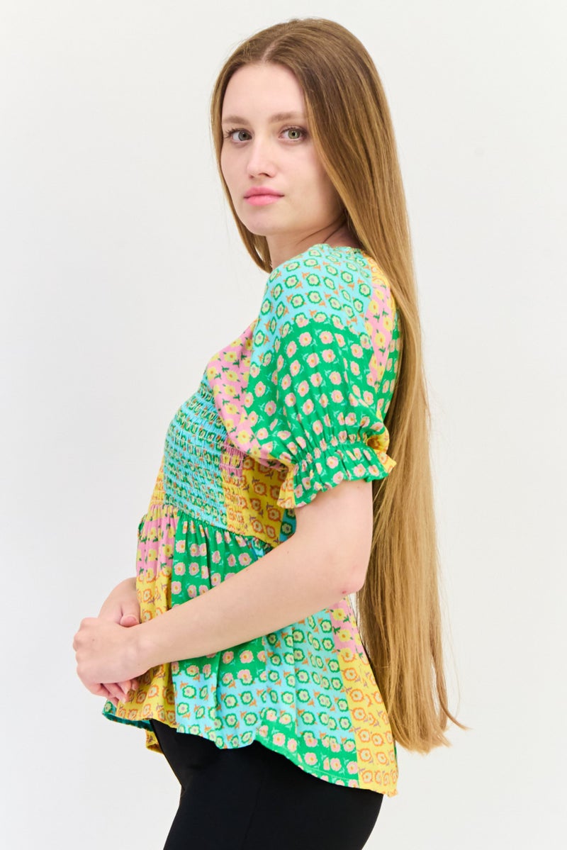 ONLY Women V Neck Short Sleeve Floral Print Blouse, Multicolor - Image 3