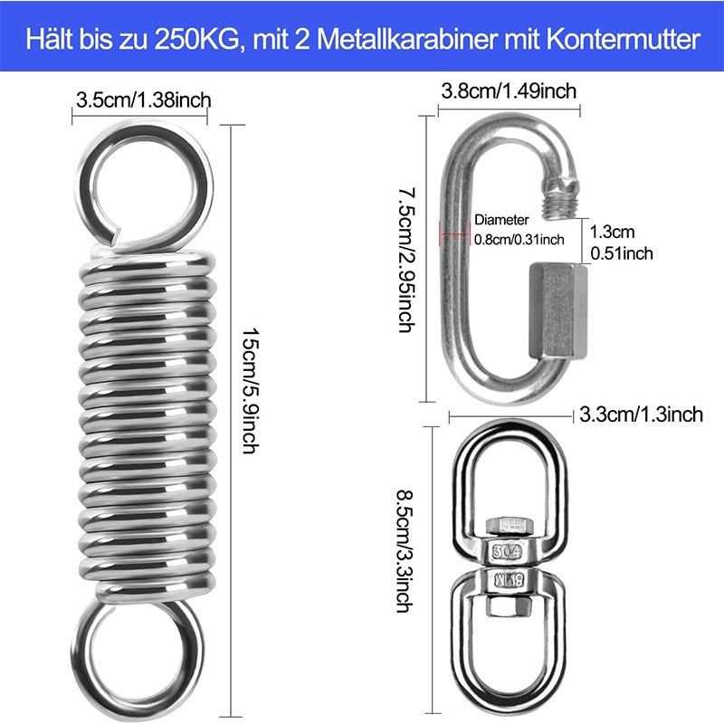 كرسي معلق من الفولاذ المقاوم للصدأ مع زنبرك تعليق زنبرك فولاذي لحمالة الكرسي الأرجوحة حقيبة هوائية حامل يوغا - Image 3