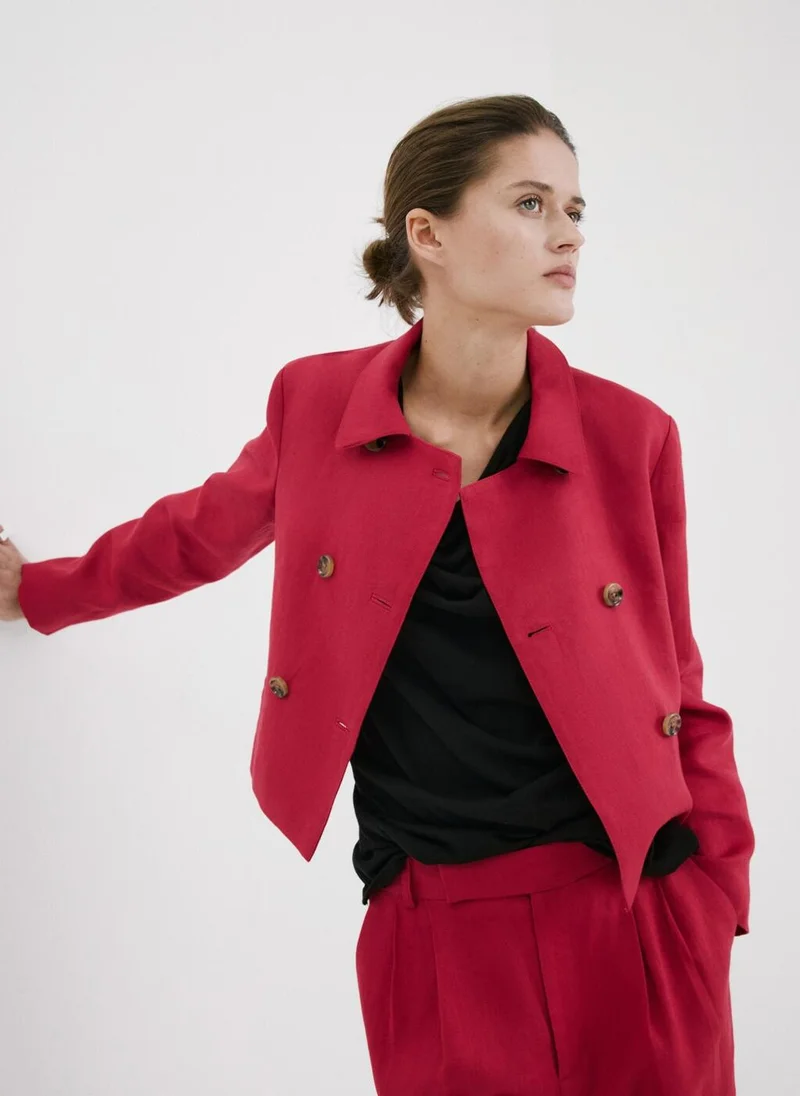 MANGO Double-Breasted Linen Jacket