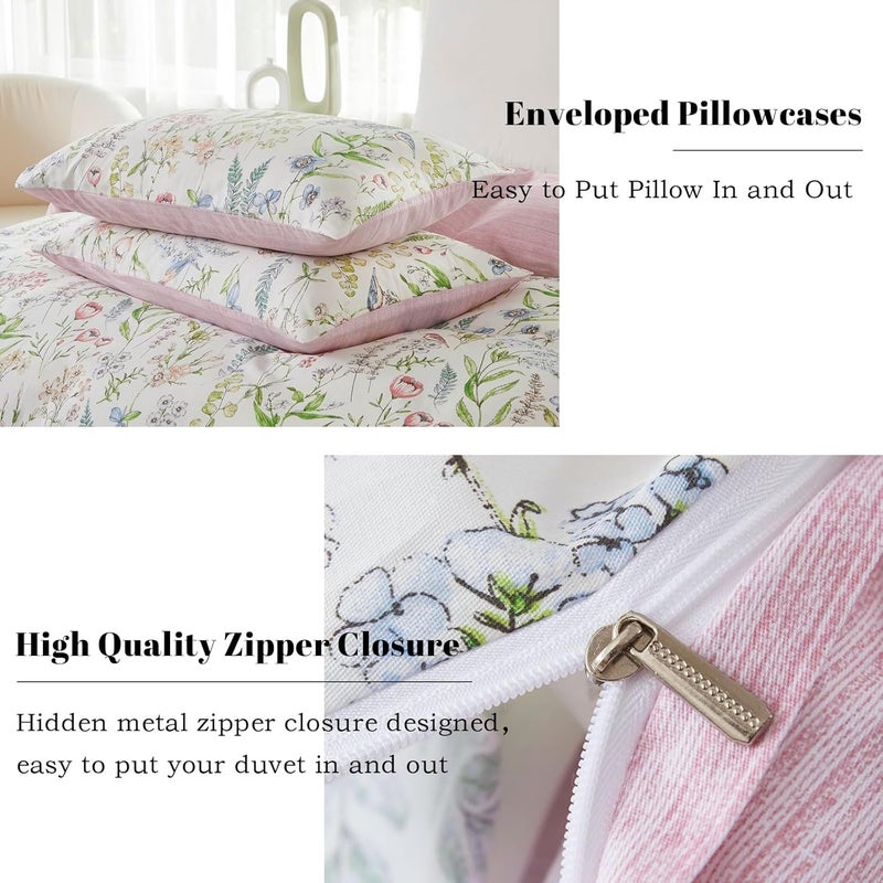 EAVD Vintage Style Botanical Floral Duvet Cover King Soft Cotton Chic Cute Bird Floral Print Bedding Set with 2 Pillowcases Vibrant Garden Botanical Comforter Cover with Zipper Closure - Image 5