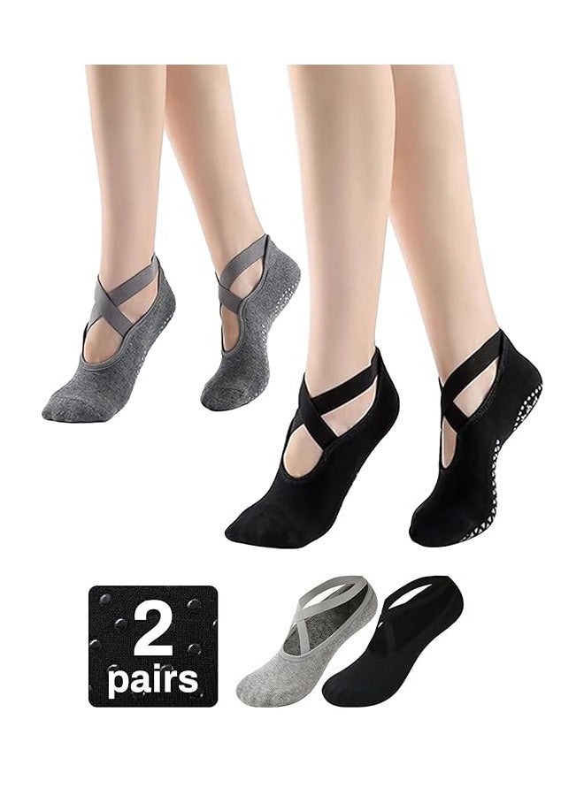 Generic 2 Pairs Strap Non-slip Yoga Socks for Women,Unisex Yoga Special Sports Socks Slipper Socks Pilates Socks with Grips Cotton Football Socks Ballet Dance Socks Anti-Skid Socks for Barre Fitness - Image 1