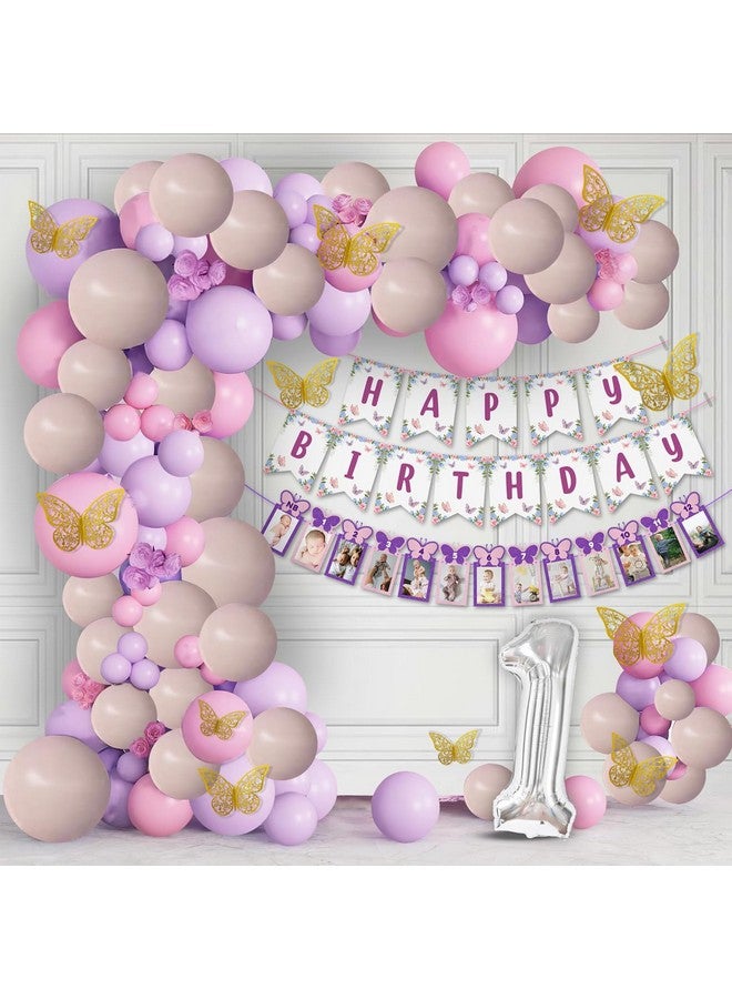 Party Propz Party Propz Butterfly Theme Birthday Decorations- 77 Pcs 1st Decoration For Girls, 1 st Birthday Decoration Kit For Baby Girl | Foil, Metallic Balloons - Image 1