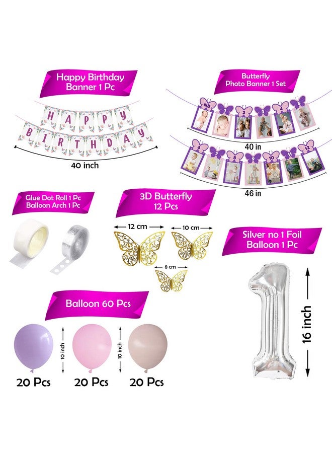 Party Propz Party Propz Butterfly Theme Birthday Decorations- 77 Pcs 1st Decoration For Girls, 1 st Birthday Decoration Kit For Baby Girl | Foil, Metallic Balloons - Image 2