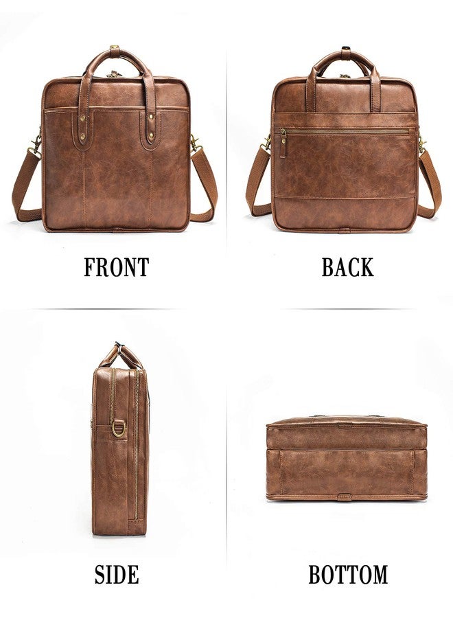 Bosidu Leather Briefcase for Men - 15.6 Inch Business Laptop Bag - Water Resistant Vintage Messenger Bag - Brown - Image 3